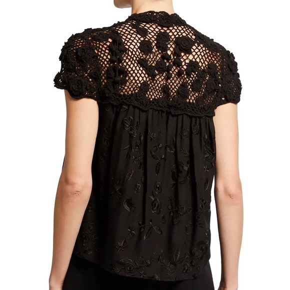 Alice + Olivia Ilaria Crochet Yoke Button-Down Top - Picture 2 of 12